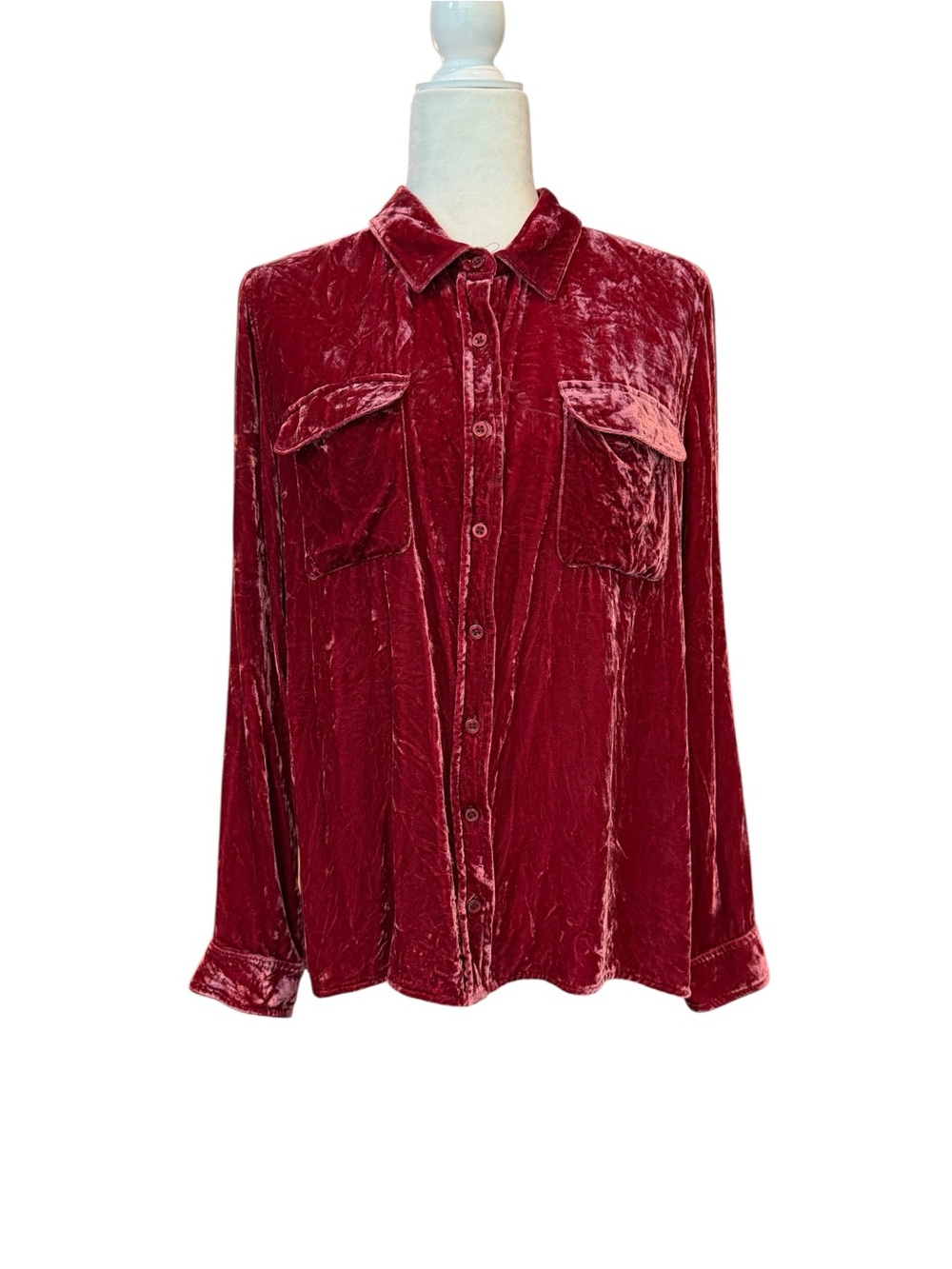 Orvis Velvet Button-Front Blouse in Deep Rose Size Large - Picture 4 of 7